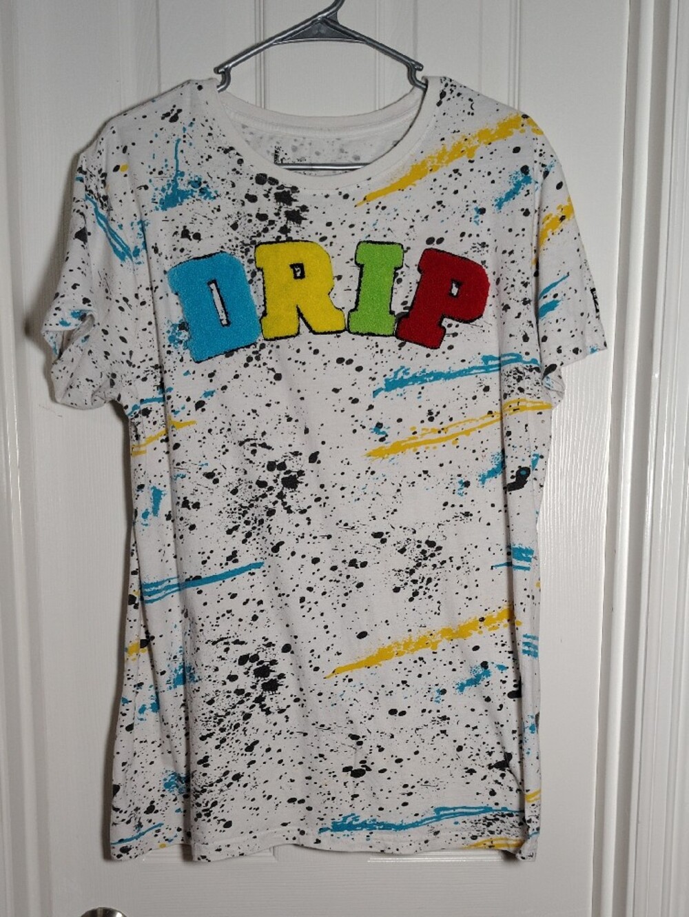 Kids' White Splatter Graphic Tee with Colorful 'DRIP' Letters